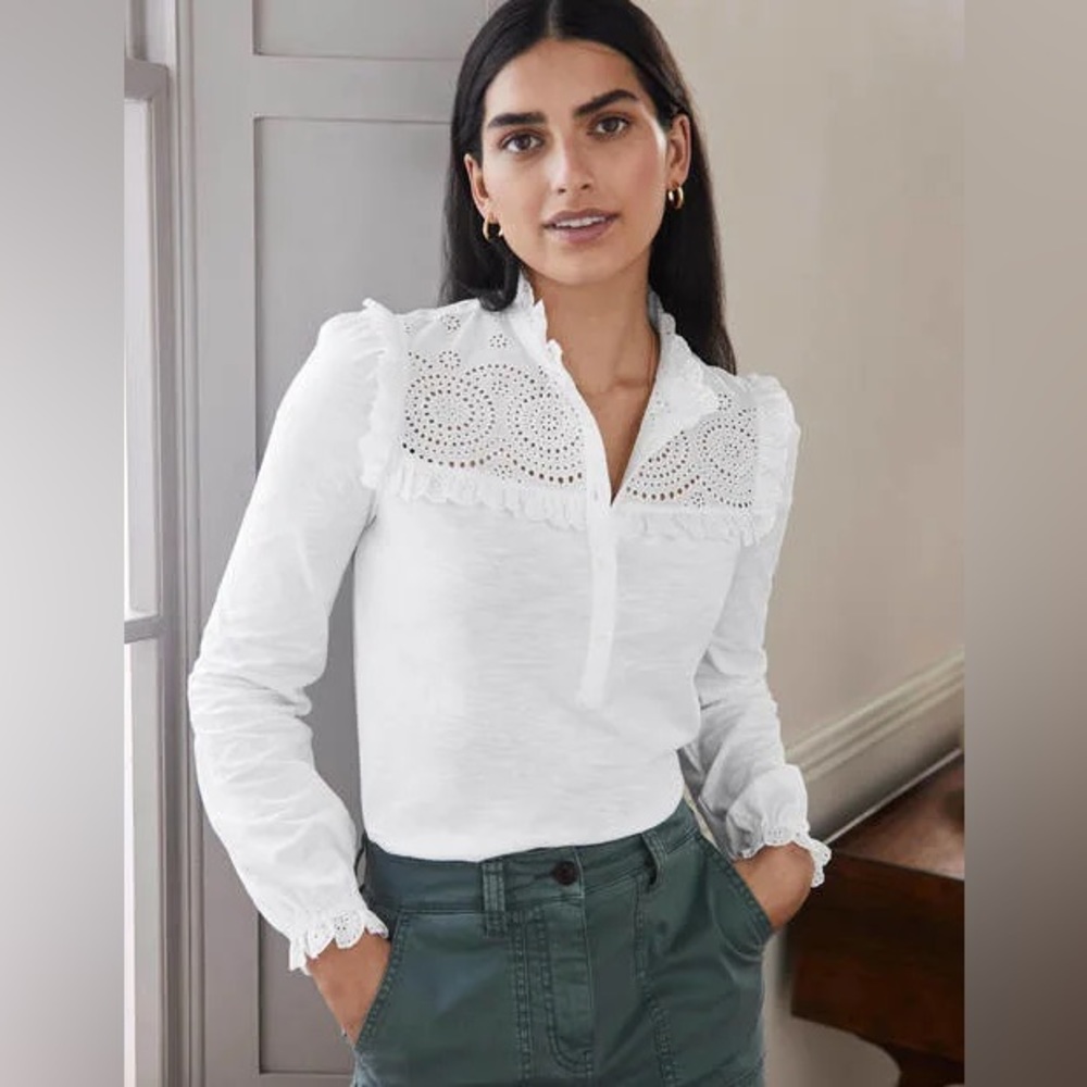 Boden Broderie Yoke Jersey Top size 12